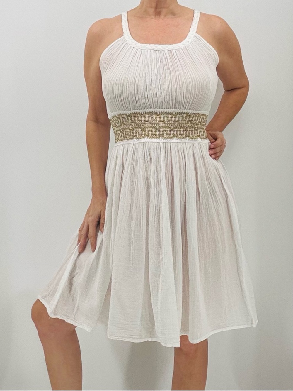 Vintage Y2K Grecian Goddess Boho Made In Greece Archaic Kori Gauzy Cotton Dress